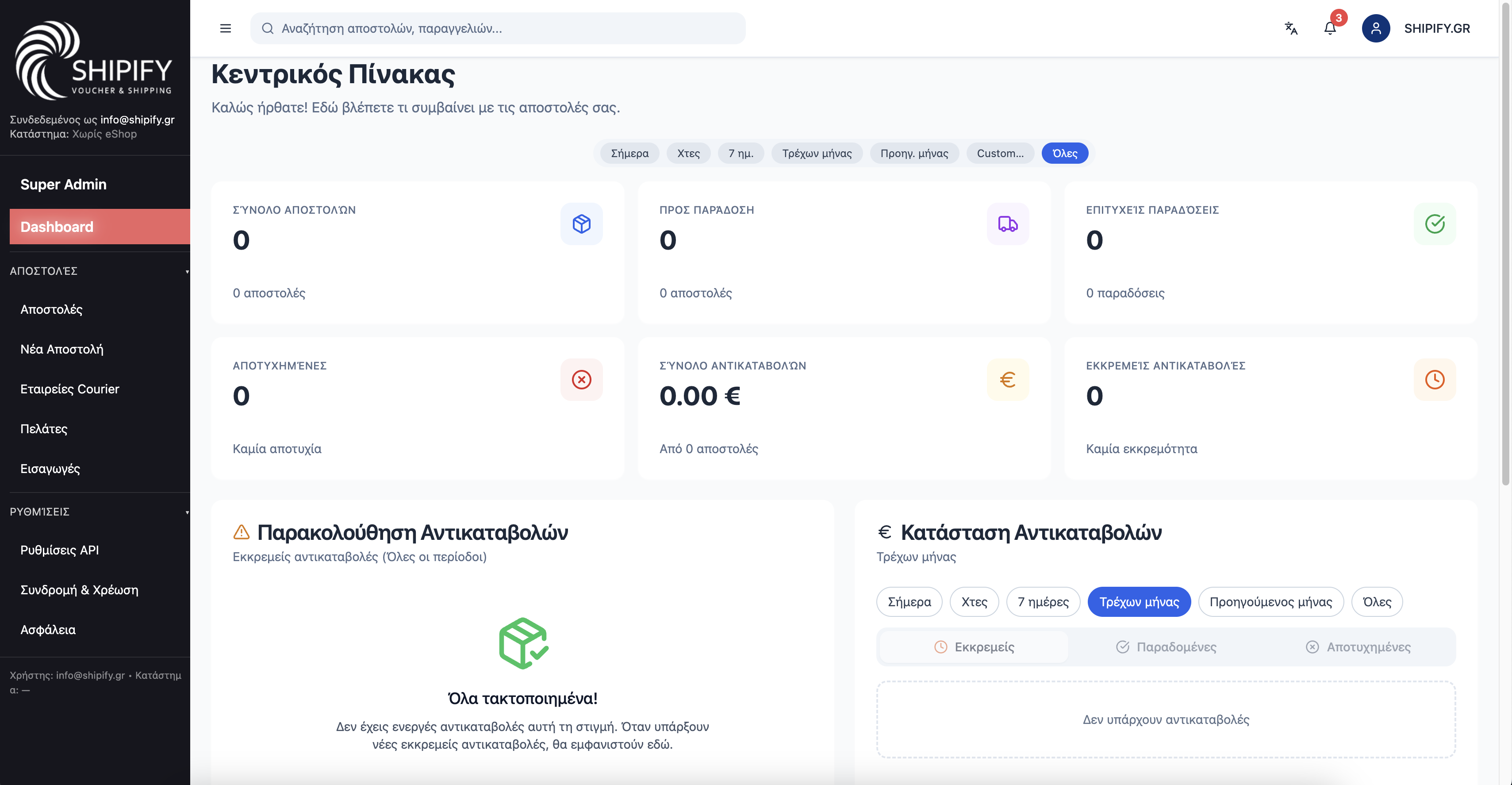 Dashboard Shipify (screenshot)